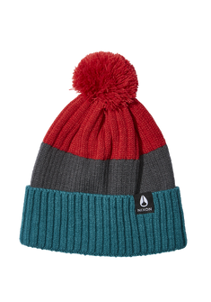 Schrader Pom Beanie - Dark Cedar / Red