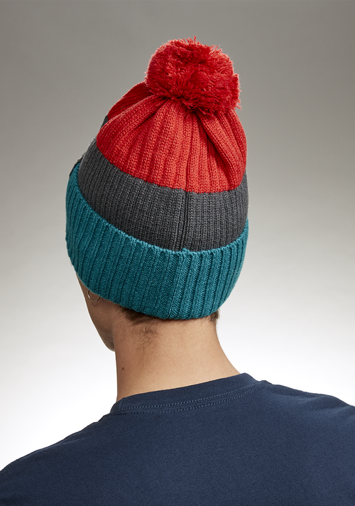 Schrader Pom Beanie - Dark Cedar / Red